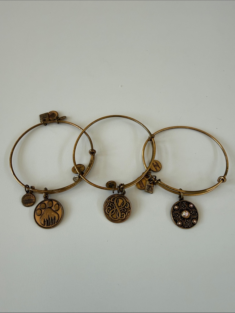 Alex and Ani Bronze-Tone Triple Charm Bangle Set